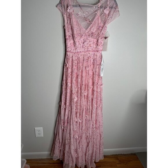 Mac Duggal 93685 Candy Pink Sheer Embroidered Sequin Embellished Dress Sz 2 NEW - Picture 4 of 9